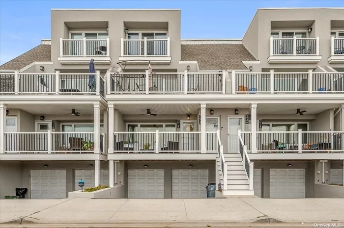 Stunning 2-bedroom, 2-bathroom townhouse boasting panoramic ocean views! Step out to the beach and boardwalk access. Recently renovated exterior featuring fresh stucco, state-of-the-art Trex terraces, and newly paved driveways. Inside, enjoy hardwood floors, a modernized kitchen, remodeled bathrooms, and a built-in bar with a beverage center. Includes a private garage with ample parking, plus additional guest parking at the rear and a beautiful outside seating w/firepit for all to enjoy. Perfectly located near the beach, boardwalk, shopping, and LIRR. This gem is a must-see!