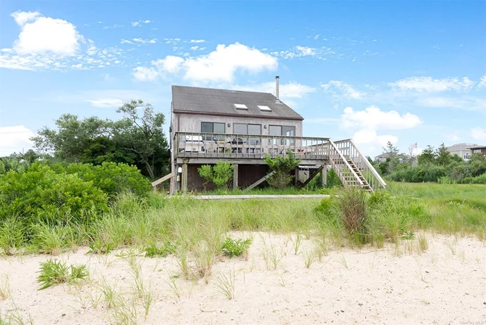 Enjoy the incredible views at this bayfront home in the Village of Westhampton Beach. The unobstructed bay views offer breathtaking sunsets. Sited on 1.2 acres this 4 bedroom, 2 bath contemporary beach house has deeded ocean beach access directly across the street. The open floor plan is perfect for entertaining and includes a great room with a kitchen, living room and dining area. The primary suite includes a full bath and private deck. A spacious deck overlooking the bay is ready for outdoor dinners and lounging. Steps from the deck is a cozy fire pit. Outdoor shower. Close to the shops and restaurants of the Village.