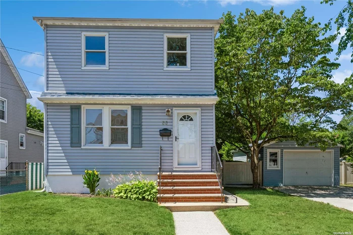 Welcome to 33 Everett Street, a beautifully updated home located in the heart of the charming village of Lynbrook. This freshly painted residence boasts new flooring throughout, offering a pristine and modern touch to its classic design. Upon entering there is a convenient and private home office perfect for remote work or a quiet study area. The living room includes an original stained glass window, adding a touch of historical charm. The formal dining room is ideal for entertaining guests. The sizable kitchen is equipped with wood cabinets, Corian countertops, and stainless steel appliances. The attached sunny eating area overlooks the property, making it a perfect spot for morning coffee. Additionally, the first floor has a powder room for guests. On the second floor, the primary bedroom is spacious with large closets for ample storage. There are two additional bedrooms and a full bathroom serving the upstairs bedrooms. The home also features a full walk-up attic, offering plenty of bonus space for storage, and a partially finished basement which includes areas for storage, utilities, and laundry. The large yard is fully fenced, providing a safe and private outdoor space. The paver patio is great for outdoor entertaining or relaxing, and there is a detached one-car garage offering additional storage and convenience. This home blends modern updates with charming original features, creating a warm and inviting atmosphere. Don&rsquo;t miss the opportunity to own this gem in Lynbrook Village!, Additional information: Appearance:Excellent, Separate Hotwater Heater:Y