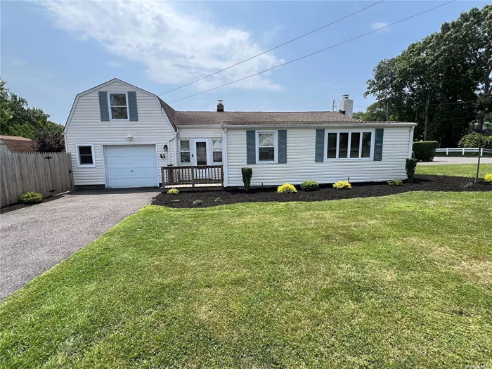 Welcome to this charming Farm Ranch offering affordable coastal living within walking distance to the Bay. The home features an updated Kitchen with stylish shaker cabinetry, Stainless Appliances, including a new Gas Stove. Adjacent to the Kitchen is an open Den with a vaulted ceiling adorned with beautiful beams, highlighting its character and detail. The nearby Dining Area comfortably accommodates a banquet-sized table. Enjoy relaxation and productivity in the Living Room, which includes space for a home office area. The entry foyer is both inviting and functional, offering creative storage solutions and housing a brand new stackable washer and dryer. Upstairs, you&rsquo;ll find a private and spacious Bedroom complete with its own Bathroom. Stay comfortable year-round with recently installed Central Air for summer cooling and a cozy fireplace for winter warmth. A brand new bathroom featuring stylish subway tile was just completed this year, complementing the home&rsquo;s gleaming hardwood floors and high-end Hunter Douglas Blinds. A notable feature is the Clean-Space encapsulation system with a Smart Sump Pump, ensuring a well-maintained & dry crawlspace. Outside, the property boasts a newly installed cesspool with 5 pools, and two driveways providing ample parking space for multiple vehicles, a boat, or an RV. The fully fenced yard includes a stunning pavered patio and a new sprinkler system, creating an ideal setting for outdoor recreation and entertainment. Don&rsquo;t miss the opportunity to make this beautifully maintained home yours!