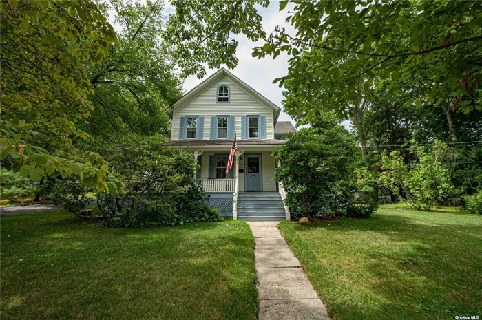 Charming Victorian Circa home in the Port Jefferson Village is a must see!!!! Tons of opportunity with original hardwood floors with a beautiful wrap around front porch. 3 bedroom, 2 full bath home with Washer and Dyer on main floor. The Interior wood work is chestnut with original cast iron hardware. The beams and railings are made from ship masts from Port Jefferson ship yards. A home-office or 4th bedroom also an option on second floor. Tons of charm throughout the home. Walk up stairs to the attic which gives tons of space for storage. In-ground pool has a new Hayward super pump, Brand new bilco basement doors. Park like grounds with a detached 2 car garage. Bonus cottage on the property room for your family. The cottage on premises has 3 bedrooms and 2 full bathrooms with a wrap around tree- house deck. Bonus washer and dryer in cottage. Lots of potential in this unique property. Just a stone throw to the village. Access to private beaches, ferry and train station. Let&rsquo;s make this your dream home. Staycation will be your vacation in this quaint village. Town classification code R-O, can be used as a Resident office space. Up to 500 square feet.