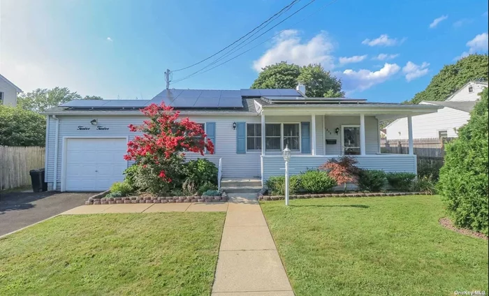 Expanded Ranch in W. Babylon SD. This move-in ready home features a covered front porch, formal living & dining room, eat-in kitchen, 2 bedrooms, including an en-suite, family room, 2 full baths. Amenities include seller owned Solar Panels, central air conditioning, gas cooking & heating, rear deck, shed, attached garage and more!