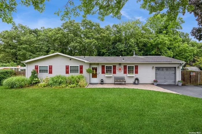 Beautifully updated 3 bedroom Ranch nestled on a .35 acre lot in a cul-de-sac. The home boasts a large yard, brand new Eat in Kitchen with natural stone countertops and stainless steel appliances, central air conditioning and a central vacuum system. Enjoy outdoor living in the private backyard oasis situated in the sough-after Sachem school district. This home offers both convenience and serenity. Taxes with star $9, 519.64