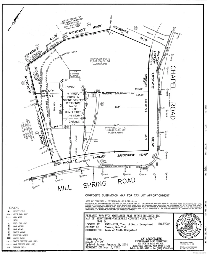 Two (2) approved and separately deeded building lots/subdivision of land only in prestigious Strathmore Vanderbilt neighborhood. This is a rare opportunity for a new home builder or to build your family&rsquo;s two dream homes next to each other. Within one block to neighborhood&rsquo;s 8 acre private park-like grounds (former Vanderbilt mansion) with olympic size pool, separate children&rsquo;s pool, tennis, playground, summer camp and year-round Clubhouse with restaurant / catering facilities. Renowned Munsey Park Elementary School. Miracle Mile shopping / Fine Dining. Manhasset Train parking for LIRR to Penn Station and Grand Central Madison. Approved Building Lot A is +/- 11, 673 sq.ft. (approx 0.27 acre) with max permitted Gross Floor Area +/- 4, 000 sq.ft. buildable above grade. Approved Building Lot B is +/- 11, 059 sq.ft. (approx 0.25 acre) with max permitted Gross Floor Area +/- 3, 981 sq.ft. buildable above grade.