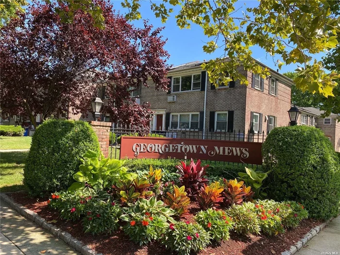 Welcome to this spacious 1-bedroom second-floor apartment in a beautiful setback courtyard in the Georgetown Mews! There are windows in all rooms, and extra window in Bed room facing East & South due to superb corner unit location with ample closet storage. Very close to Laundry room and Bus stops. Buses Q25, Q34 on Kissena Blvd., & Q64 on Jewel Ave. to E, F Trains. Qm4 express bus to Manhattan. Shops, restaurants, parks, schools, etc are all in short walking distance. No flip taxes,  low maintenance & electricity due to solar panels, 2 free parking stickers.  With low budget TLC, you can easily turn this property into a real jewel on the block!