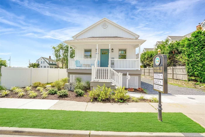 This beautifully renovated ranch-style home was raised entirely and completely updated in 2024 and offers two bedrooms, Potential three, one full bath, and 1, 200 sq ft of living space on a 0.15-acre lot. The home features a first-floor primary bedroom, vaulted ceilings, a spacious additional bedroom, a modern bathroom, an updated kitchen with Energy Star appliances, a cozy living room, a home office/den, and a conveniently located laundry room. Exterior highlights include advanced framing construction with durable vinyl siding, a private driveway, a welcoming porch, and scenic views of the Great South Bay. The property boasts green features like double-pane windows, Energy Star doors, and appliances. Located in the Patchogue-Medford School District, this home is close to buses, parks, schools, shops, and the railroad