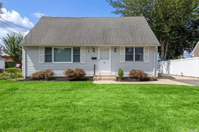 Welcome to this charming 3 bedroom, 2 bath Cape style home located in North Hicksville. The entrance of the house leads you into a large living room, off to the right is the eat-in kitchen with oak cabinets, and behind the kitchen is the formal dining room with sliders to the backyard. There is a first-floor primary bedroom and hall bathroom. The second floor has two bedrooms and a full bathroom. Unfinished basement with utilities, storage, and laundry area. Other features are Anderson windows (1997), Burnham boiler (2014), Rheem gas hot water heater (2014), 150 electrical amp service (1997), Vinyl siding (1997), and roof (1997), and in-ground sprinklers (3 zones). Low taxes, midblock location, don&rsquo;t miss this great opportunity to make this house your new home!