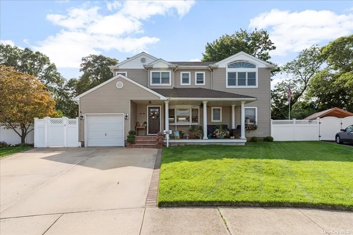 Who doesn&rsquo;t love a cozy front porch! Charm abounds in this stunning 5 bedroom 4 bathroom colonial situated in a quiet cul de sac with Crestline playground just steps away. Pride of ownership throughout this meticulously maintained home. This spectacular home features a custom white quartz kitchen with center island (2019). Open floor plan to living room, dining room that has sliders to the trex deck overlooking a very private oversized backyard(137x111). First floor also contains a full bathroom with jacuzzi tub, family room and a large bedroom/office. 2nd floor has oversized master suite with a beautiful on suite bathroom (2022)with walk in closet. 3 additional bedrooms, a full bathroom(2022) and laundry. Basement has an outside entrance and offers great entertainment space with a full bathroom and separate home office space. Nothing to do here except unpack! Convenient to the lovely hamlet of Bethpage with restaurants, shops, LIRR station and the world renowned Black Course at the Bethpage State Park. Low taxes do not include star savings of 1121.39