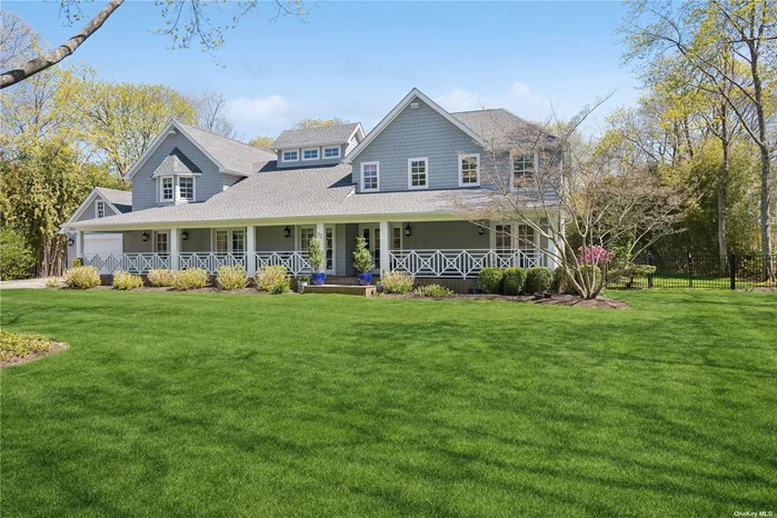 Experience luxury living in this over 4, 600-square-foot, 5-bedroom, 7-bath home nestled in the desirable and tranquil neighborhood of Remsenburg, just minutes from the vibrant Main Street of Westhampton Beach. This beautifully refinished home offers an ideal setting for both entertaining and quiet living, featuring a truly gourmet eat-in kitchen, an elegant dining room, a spacious central great room, and two uniquely designed primary suites. Your guests will feel right at home with three additional bedrooms and extra space in the guest cottage/pool house and fully finished, legal basement. The home also includes a comfortable office with a view of the pool area, as well as multiple recreational spaces in the basement. The newly refinished, private backyard is perfect for relaxation and entertainment, complete with a brand new heated pool featuring an in-pool sundeck, expansive decking, a lavish stone patio, and professional landscaping.