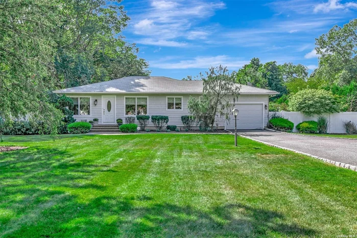 Immaculate - open floor plan 3BR 2 Bath Ranch on shy acre. New Custom kitchen, with granite, new appliances and new bath radiant heat floors in kitchen and new bath, Convenient pantry and laundry area on 1st floor. Central air, vinyl siding, Anderson Windows. Roof 20 years old. Sprawling fenced backyard with patio, firepit and IGS. Pull up your lounge chairs for entertaining and relaxing. Full Basement, attached garage and plenty of storage. Near shopping, Patchogue & Bellport theaters, restaurants, beaches, boating, Fire Island Ferries, Golf, Tennis, and Pickleball. Head to the Hamptons for wineries, dining, and shopping outlets.