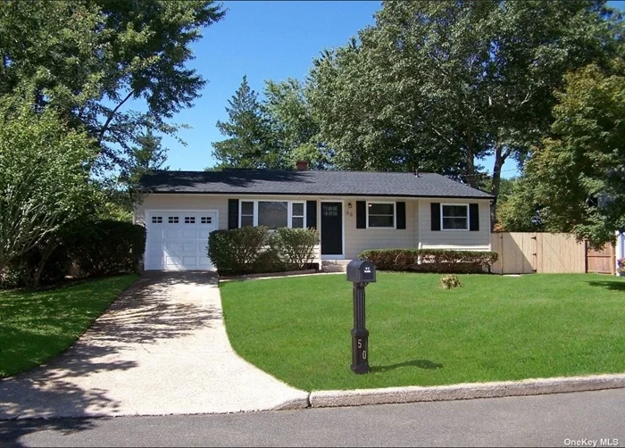 Welcome to the best deal in Selden !! This magnificent ranch was completely renovated this year down to the studs ! New roof , new doors , new electrical, new plumbing. This home boasts 3 bedrooms on the main level , 1 full bath completely renovated, All new Eat in kitchen with stainless steel appliances, which includes microwave and dishwasher, new stove and refrigerator. The backsplash was elegantly done, which matches perfectly with the quartz countertops ! The hardwood floors shine throughout the main floor. This home also has a full finished basement with an entrance to the one car garage. The home sits on .21 acres of land which is great for entertaining and The whole property is fenced for privacy !!