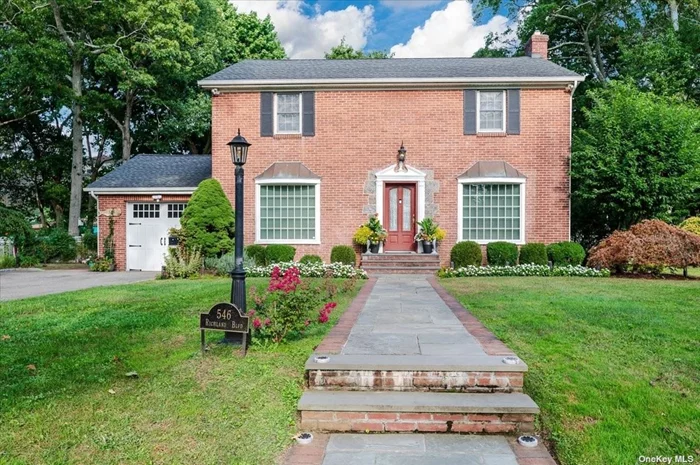 This classic All-Brick Center Hall Colonial is situated in the picturesque Village of Brightwaters. The professionally manicured lot delivers spectacular curb appeal and a private oasis backyard with an Orchard Stone Patio. The home offers 3 generous-sized Bedrooms and 2.5 Bathrooms. It has beautiful crown moldings, French doors, hardwood floors on both levels and significant closet space. Some are cedar. A cozy wood-burning fireplace in the sunken living room and a full windowed sunroom offer peaceful, relaxing spots. It also includes docking rights and provides access to nearby waterways and beach and park rights. This home is ideal for those seeking a combination of suburban tranquility and coastal charm in a beautiful, tree-lined community. Full finished basement Mahogany Bar, Andersen Windows, Gas Hot Water Heat and CAC, 200 AMP electricity, IN-ground sprinklers, 2013 Single-layer Architectural Roof, a 330 square foot attached 1 Car garage with direct access and a replaced high-garage door. A short distance to Wohseepee Park, The 4 Corners Village Shopping, and local amenities such as private bay beach access, docking in Brightwaters Grand Canal, and Community events. Close to downtown Bay Shore, Fire Island Ferries, Hospitals, LIRR, Highways, State Parks, and Beaches. This house is a solid brick over cinder block construction that is virtually maintenance-free. Universal Pre-K at Pre-K Center, Fifth Ave Elementary K-2, Gardiners Elementary 3-5, Bay Shore Middle 6-8, and Bay Shore Senior 9-12. 2, 058 Interior square feet plus an 807-square-foot finished area in the basement and a 326-square-foot attached garage with direct access.