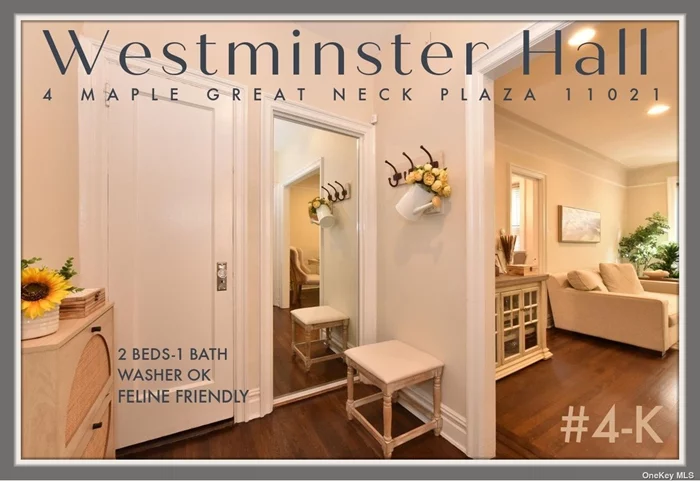 Great Neck Plaza - Design Magazine Worthy, 2 Beds - 1 Bath Opulent Pre-War Co-op Elevatored Apartment in the Heart of Great Neck Plaza // This famed spot, 4 Maple #4-K was featured on TV many times!!! {Good Morning America, News 12, Pix 11 plus other networks} // Washer-Dryer Install Permitted // Feline Friendly // Corner Location with no neighbors on 3 sides // Recent Unit Upgrades Include: Recessed + All New Lighting, Skim Coated Smooth Walls, Sanded + Stained Stunning Wood Floors, New Fridge + Dishwasher, 3 New Air Conditioning Units, New Vanity - plus lots of other touches // Glamourous High Ceilings + Mouldings // Westminster Hall has an access ramp, Resident-Only Courtyard + Helpful Live-In Super + Porter // Newly Designed Lobby // Modern New Laundry Facility // Low Monthly of $1164 covers most // Premier Address // Stellar Offering 1 Block to the LIRR, Park + Town // GN South SD // Access to many Parks for Ice Skating, Swimming, Tennis, Boating, Libraries, Concerts + World Class Culture // Historic Town, Modern Convenience...