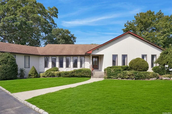 Builders oversized home on .37 acres on a private court. Sprawling ranch features foyer open to grand living room with beautiful hardwood floors. The kitchen and den are cohesive with the high ceilings in both rooms and a skylight in the kitchen. The kitchen features an oversized working area with lots of cabinets and a large center island. The sliding glass doors conveniently lead to the deck for easy outdoor dining. The den features a wood burning fireplace creating a homey atmosphere. Off of the kitchen you have a laundry room and access to the oversized garage. The garage also features stairs going directly to the basement for easy storage. The primary bedroom is large with an updated bathroom and walk-in-closet. The other 3 bedrooms are nice sizes and the bath bathroom is marble. The basement is supersized! Room for a theater. bowling alley, bar and more. The yard features the cedar deck off of the kitchen and a nice size yard with a pretty lawn and a shed. Won&rsquo;t last! CAC Original, 200 Amp Service, Cook Top 1 yr, Dishwasher, 2 yr, Washer and Dryer 3 yrs, Refrigerator New, Sprinkler Sytem 9 Zones, Cedar Deck, Cesspool Original, Roof Original.