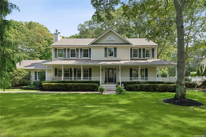 Seize this rare opportunity to own an updated, move-in ready, four-bedroom, 2.5-bath colonial home in the private Longtree Pond community in Eastport, Southampton Town. The custom paver walkway and wrap-around porch welcome you into a bright foyer and open-concept design, featuring a den with a wood-burning fireplace, a large living room with backyard access, a spacious eat-in kitchen with granite countertops, and a sun-filled formal dining room. The first floor boasts crown molding, hardwood floors, a powder room, and a dedicated laundry/mudroom. Upstairs, the four bedrooms are spacious and filled with natural light. Two guest bedrooms have large walk-in closets, while the oversized primary suite includes a brand-new luxury bath with a soaking tub, custom tile, and a walk-in shower. The completely renovated guest bath also features high-end finishes. The private, fenced backyard offers privacy hedges, three-season plantings, a large deck with composite rails, and a storage shed. Additional features include a custom paver driveway, basement egress, hardwood flooring, new carpeting, first-floor full-length windows, a 2-year-old roof, and central air. Located near Westhampton Beach Village and Dune Rd beaches, Longtree Pond is Eastport&rsquo;s premier private community, offering 34 acres of green space, private entrances, and amenities such as tennis, pickleball, and multi-purpose courts for residents.