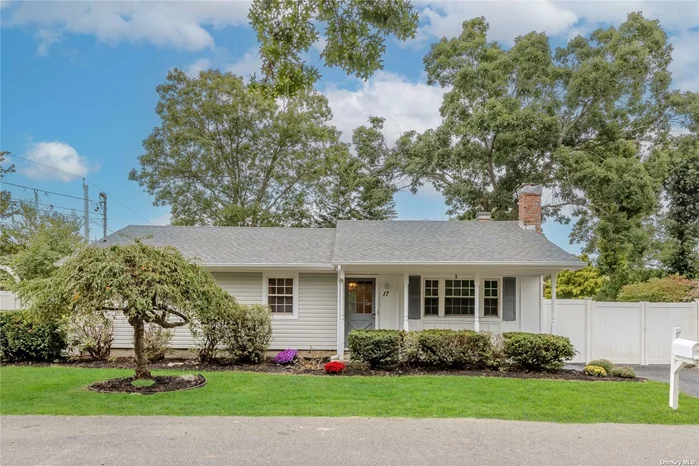 This gorgeous, newly renovated ranch home is situated on a serene, tree-lined street, offering the perfect blend of comfort and modern living. Features include a new eat in kitchen with elegant quartz countertops, a stylish backsplash, and a convenient breakfast bar with stainless steel appliances as well as a spacious Dining Area. The living Room has a vaulted Ceiling and Wood Burning Fireplace which is perfect for relaxation and gatherings. This Home also features an updated Bathroom , New Flooring throughout, New Shadow Box Molding, New Central Air Conditioning, New Roof, New Siding and Deck, Updated Heating System, PVC Fenced in Yard, & Low Taxes, Enjoy affordability in the sought-after Eastport South Manor School District! This gem won&rsquo;t last long. Schedule your viewing today and make 17 Foxcroft your new home sweet home!