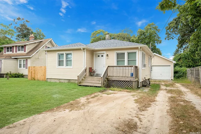 Welcome to 34 Whittier Dr in Mastic Beach. This cozy ranch style home features two bedrooms and one bathroom, ideal for first time home buyer or downsizing opportunities. The living room is bright, and the eat in kitchen offers functional space. An unfinished basement provides potential for extra storage or projects. Solar Panels are transferable. Additional highlights include a detached one car garage and low taxes.