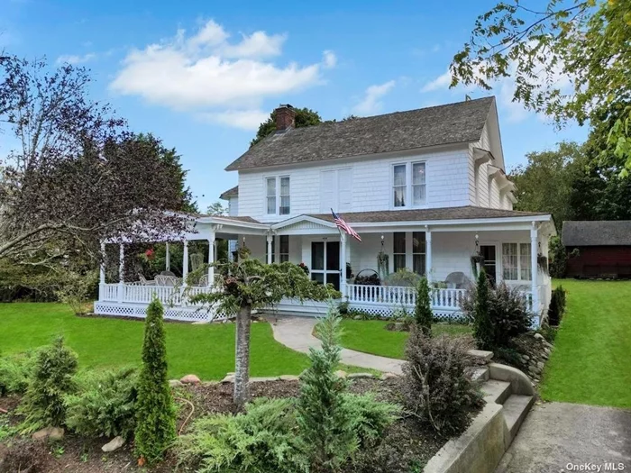 Welcome to this enchanting Victorian, originally built in 1870, where historic charm meets modern comfort. This elegant home offers 5 spacious bedrooms, 3 bathrooms and potential for a 4th bathroom, freshly repainted on the exterior, and boasts an 8-year-old cedar roof and siding that harmonize beautifully with the park like grounds. The property includes newly planted trees, a sprawling wrap-around porch perfect for relaxed afternoons, a separate shed, and cottage that adds even more character. Every detail has been carefully enhanced, from the Rexall insulation throughout (including between bedrooms for optimal soundproofing and heat retention) to the hardwired fire alarm system, ensuring peace of mind. Step inside and admire the timeless wainscoting, two inviting fireplaces, and an updated eat-in kitchen featuring stainless steel appliances and granite countertops. This home proudly preserves its original allure, with hardwood fir floors, intricate crown molding, antique light fixtures, a rare French Godin stove, and ornate radiators. The cozy enamel wood-burning fireplace and the primary bedroom&rsquo;s intimate sitting room make it all the more special. Set on a generous half-acre, this 3, 000-square-foot residence also includes a new 275-gallon oil tank and hot water heater. With so many thoughtful upgrades like 2 stairways for easy access, spacious attic and unique touches, this home is truly one-of-a-kind. Don&rsquo;t let this rare opportunity slip away-submit your offer today!