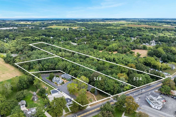 Situated in the heart of Aquebogue on Long Island&rsquo;s North Fork amongst the vines of its famous Wine Country you will find this unique opportunity located at 508-534 Main Road. This 7.65 Acre features proposed plans to build three mixed use buildings featuring 18 residential apartment homes, a 125-seat restaurant, retail storefront and an additional wet use space. Zoned Hamlet Center and Hamlet Residential this site offers ample opportunity for a multitude of other development concepts. Prime location at traffic lit intersection located less than 3 miles from the Peconic Bay Medical Center, a community hospital with access to bustling Downtown Riverhead, and all of its amenities, and national retailers. Currently the site of an income producing fully occupied 7-unit 5, 338 SF Freestanding Medical/Professional Office building. Ideal for Developer/Investor or an End-User looking for additional opportunity to generate revenue.