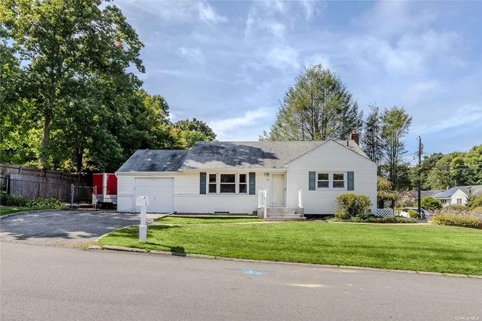 Lovely, well-maintained three bedroom ranch on flat, fenced corner property. Front door entry opens to the light filled and inviting living room with large picture window, a great space to entertain. The eat in kitchen is clean and bright with oak cabinetry, room for a sizeable table and a side door to a patio area to enjoy the outdoors. Primary bedroom with double closet, a 2nd bedroom with access to the yard, a third bedroom and full hall bath complete the main floor. The full basement offers ample space for storage, laundry, utilities. The yard provides green space for recreation and relaxion! Additional features include; wood floors (bedroom floors newly refinished), newer washer dryer, oversized car garage, longer driveway space, central air, replacement windows throughout, 100 amp electric, oil heating system, separate hot water heater, attic storage space, vinyl siding, in ground sprinklers and more! South Huntington school district. Easy access to parkways, shopping and LIRR trains. Loads of potential and neat as pin! Don&rsquo;t miss this special place to call home!