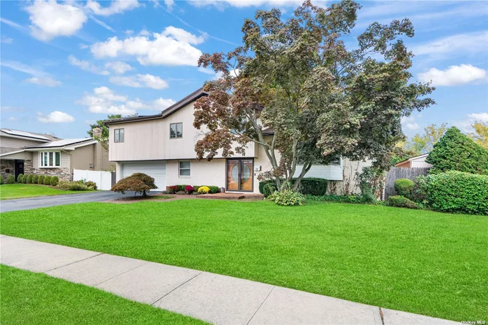 This Spacious 4-Bedroom, 3.5-Bath Split-Level Home In The Jericho School District Boasts Multi-Level Entertainment Areas, Complete With A Dual-Sided Fireplace And Built-In Bar. The Great Room Seamlessly Transitions Into A Large Family Room And An Eat-In Kitchen With Gas Cooking. The Master Suite Offers A Spa-Like Bathroom, Dressing Area, And Walk-In Closet. Additional Highlights Include A Newer Gas Boiler, Central Air Conditioning, A Partially Finished Basement, And A 2-Car Garage. The Home Is Also Equipped With Built-In Surround Sound, Solar Panels, Skylights, An Alarm System, And An In-Ground Sprinkler System. Outdoors, Enjoy The Expansive Fenced Backyard Featuring A Deck And A Solar-Heated In-Ground Pool With A New Liner. This Property Offers Endless Potential For Customization And Provides Plenty Of Space Throughout.