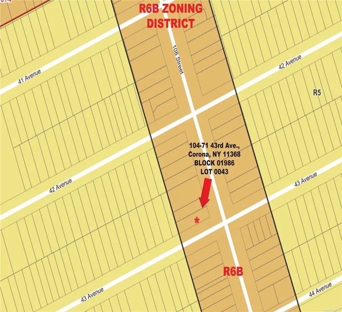 Development opportunity in prime location in Corona consisting of a 25x100 corner lot within the R6B zoning district and in close proximity to Roosevelt Ave, the 7 train and multiple bus routes. All amenities are in the area including schools, Flushing Meadows Corona Park, Citifield and the upcoming development in Willets Point. The area enjoys a very healthy and active rental market and this plot is primed for multifamily development. This corner property has 100 feet of Southern exposure on 43rd Ave., enjoying plenty of ventilation and sunshine year round and providing many different layouts and options for development. Survey available upon request. Only all cash offers considered. Sold as is, where is,  as it presently exists, with no guarantees. All Buyers and Buyers brokers are advised to perform their due diligence.