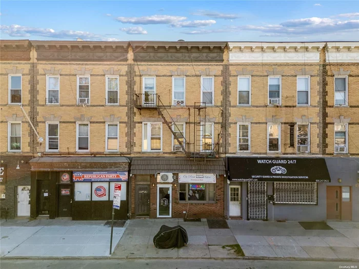 This prime income-generating mixed-use property in central Ridgewood features five fully occupied free-market apartments and a commercial storefront, offering excellent investment potential. The first floor includes a storefront and a rear one-bedroom apartment, with two additional one-bedroom apartments on each of the upper floors, plus a finished basement. Conveniently located on a busy street across from the Q55, QM24, QM25, and QM34 transit stations and close to shopping, this well-maintained building promises hassle-free management and reliable income.