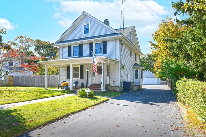 This home showcases classic features like original moldings, a vintage staircase, stained glass window, hardwood floors, and a built-in dining room hutch. Thoughtful updates blend seamlessly with its historic character, including a new paver patio, updated cesspools, a gas heating system, a new driveway and garage door, and a fully fenced half-acre property. The front and rear yards feature inground sprinklers, with plenty of space to add a pool-and so much more! A detailed list of all upgrades will be available for your convenience. Located in the vibrant bayside village of Patchogue, this home is just minutes from Fire Island ferries, acclaimed restaurants, and boutique shops. Don&rsquo;t miss the chance to make this beautiful property your own!