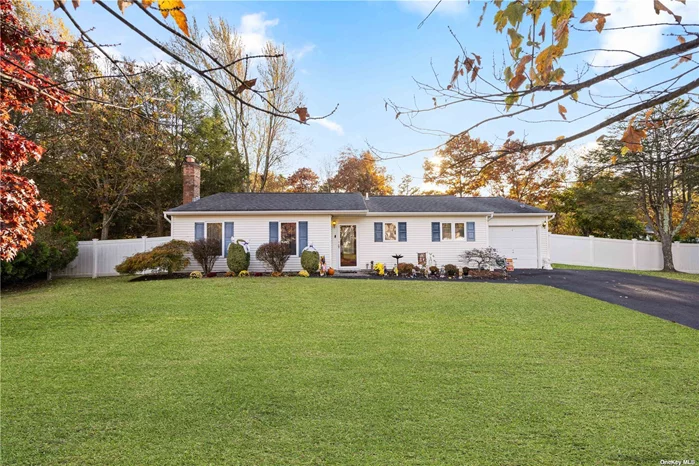 This stunning Ranch is like a retreat, meticulously crafted and nestled on a spacious 0.56-acre lot. This beautifully renovated home offers a perfect blend of modern comforts and classic charm, featuring 3 bdrms, 1.5 bths, Fml LR w/wood FP, Fml Dr, Den w/new sliders out to a 24x24 Trex deck, Semi IGP w/Blue Stone Boarder, Wood Play Set, 12x10 Wood Shed. All new from 2021 include: New front door w/3/4 etched glass, gutted kitchen w/pendant & high hat lighting, island w/cabinets & Drawers, St. Ives 33 Front Apron Fireclay Sink with Vine Design, slate floor, marble mosaic over the stove, quartz countertops, cream cabinets with oil brushed bronze hardware, laminate floors throughout, full bath w/Vessel Sink and slate floor, glass shower doors w/shower niche, LG Refrigerator with bottom freezer & ice maker, Whirlpool dishwasher & microwave, brand new LG 5.0 cu. ft front loader washer dryer w/smart dispense and Wi-Fi settings, New energy efficient CAC installed 7/2023. Brand new 10x10 new garbage can shed. All of this is located just 10 minutes to Port Jefferson Village, Mather, Saint Charles and Stony Brook hospital, Churches, shopping, cedar beach and restaurants. This diamond ranch offers not just a home, but a lifestyle. Don&rsquo;t miss the opportunity to make this exquisite property yours-schedule a showing today and envision the possibilities!