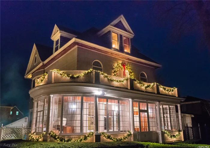 Welcome to this Stunning Victorian Home for sale in College Point, NY.  Step into a piece of history with this beautifully preserved Queen-Anne Victorian home. This architectural gem is nestled in a stunning cul-de-sac with a central greenspace behind the Poppenhusen library, which provides for a serene suburban feel while located in the heart of the city offering modern conveniences in close proximity. Ideal for larger families seeking the charm, character, and comfort of its timeless design, this muti floor home (4, 000+ sqft) with 10 foot tall ceilings, is located on an oversized lot (80 x 77 or 6, 164 sqft), and boasts an enclosed wrap-around porch, 4 bedrooms, 2 full bathrooms, large kitchen, living, and dining rooms, office space, and recreational space with loft, as well as a fully finished basement with laundry room, detached two-car garage with attic for storage and driveway for at least three additional cars, storage shed, 20- foot pool with deck space for entertaining, and ample fenced-in yard space. Charming Enclosed Wrap-Around Porch: Discover the perfect blend of indoor comfort and outdoor charm with this delightful, fully enclosed, wrap-around porch. This spacious retreat features 350 pane glass windows that invite natural light and offer picturesque views of the court&rsquo;s central greenspace. Ideal for year-round enjoyment, it provides a space for relaxing, entertaining, or enjoying a morning coffee. Inviting Living Areas: Step into a lavish entryway with high ceilings, original oak, and Douglas fir, staircase and pocket doors with maple flooring. Large Marvin windows with original stained-glass accents that fill the space with natural light, adding a unique warmth and character that is perfect for family gatherings. The expansive master bedroom, large enough to offer an ensuite seating area with two closets, provides a serene retreat with a captivating view of the center greenspace of the cul-de-sac over an extensive wrap-around balcony. Three additional bedrooms on varying floors provide plenty of space for family and added privacy for guests.  Spacious Chef&rsquo;s Kitchen: The double-entry, eat-in kitchen with direct access to the dining room features a beautiful oversized porcelain farm sink with built-in drainboards, original from 1905, along with ample custom cabinetry for storage, a gas stove and oven with down draft exhaust system, and modern appliances, creating an ideal space for culinary adventures. Spacious and fully finished basement and recreational areas are perfect for playrooms, home offices, or even additional storage options. Expansive Outdoor Space: The backyard space wraps around the back of the home, serving dual purposes - one half is beautifully landscaped allowing for the garden of your dreams with southern exposure, and the other half equipped with a patio and pool, perfect for outdoor dining and entertaining with friends. Original copper features accent a brand-new roof that was installed on both the main home as well as the detached garage in May of 2024, ensuring peace of mind with a warranty on the installation and shingles for 10 and 30 years, respectively. The beauty and energy efficient Anderson and Marvin windows and doors provide exceptional durability and style, and elegant antique light fixtures in solid brass, and sterling silver add a touch of sophistication throughout. In addition, the heated detached two-car garage with attic, side shed, and under-deck space all provide for ample storage. Originally built in 1905, this Queen-Anne Victorian has been meticulously restored and maintained, capturing and preserving the character and charm of its original owners.  The rare cul-de-sac with central greenspace, which is owned privately by the surrounding homes, has been given a Queensmark for architectural elegance by the Queens Historical Society, and serves as a last remnant of the Herman Funke Estate in College Point. This home is located within minutes of local parks, schools, churches, firehouse, post office, community center, and a variety of shops and restaurants including pharmacies and grocery stores. Additionally, easy access to public transportation makes commuting into Manhattan or exploring the surrounding New York City area a breeze.  Accessible within approximately 20 minutes of this wonderful property are a variety of transportation methods, educational facilities, medical facilities, attractions, and activities. Flushing-Main Street MTA 7 Subway