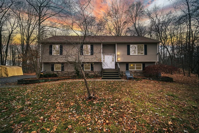 Welcome to 447 S Ohioville Road, a charming raised ranch situated on over an acre of peaceful, wooded land in New Paltz, just 6 minutes from SUNY New Paltz. This spacious 3-bedroom (with potential for 4), 3-bath home offers a versatile layout, perfect for extended family or a mother-daughter setup with a finished lower level.The bright, open-concept main floor features beautiful hardwood floors throughout, a cozy propane fireplace, and a kitchen with granite countertops and an eat-at peninsula, ideal for entertaining. The master suite includes an ensuite bath with a modern shower, creating a private retreat.Step outside to the deck at the back of the house, facing west, where you can relax and enjoy breathtaking sunset views over your expansive, tree-lined yard. The quiet lot provides a sense of privacy while still being conveniently located to town. The two-car garage offers ample storage and convenience.The finished lower level adds valuable living space, with plenty of room for a family room, office, or additional bedroom â€” making it a perfect option for extended family or guests.This home combines the best of country living with close proximity to the vibrant New Paltz community, shops, dining, and outdoor recreation. Donâ€™t miss your chance to own this beautiful and versatile property!