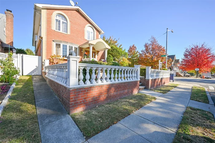 Very Sunny Brick Detached Corner Property on a Great Block in Flushing/Fresh Meadows! Top School District 26. Main Floor features LR, Modern KIT w/Granite & Stainless Steel Appliances, FDR, 1/2 Bath, Large Extension Sun Room. Second Floor presents 4 Bedrooms, 2 Full Baths, Large Balcony/Terrace. Full Finished Basement with/ Hi Ceilings, Family Room, Office, Bath & Sep Entrance. Beautiful Hardwood Floors Throughout! 1 Car Garage & Driveway. Very Convenient to Transportation, Shopping and Close to Peck Park!