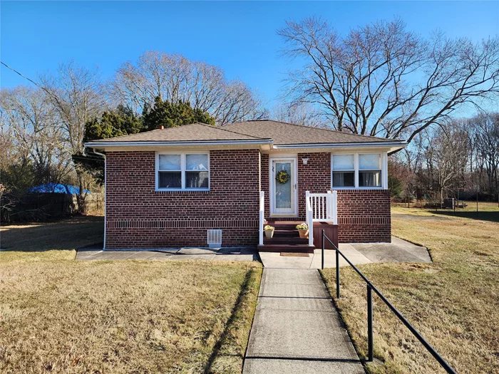 Discover the perfect blend of comfort and space in this inviting 2-bedroom, 1-bath brick home. Situated on a fully fenced, flat half-acre property, this home offers space to relax and grow. The exterior boasts a brand-new roof, composite decking at the rear, and a cozy front stoop.Inside, you&rsquo;ll find a newer eat-in kitchen featuring abundant cabinet space, a built-in china cabinet, and elegant Corian countertops. The updated bathroom is equipped with a luxurious jetted tub. Hardwood floors, preserved under pristine carpeting, add timeless character.The full unfinished basement, with an outside entrance, provides endless possibilities for storage, a workshop, or future finishing. A pull-down staircase leads to a spacious attic, ideal for additional storage.This home is equipped with oil heat, a propane stove, and individual AC units for year-round comfort. Whether you&rsquo;re hosting gatherings in the expansive backyard or enjoying the quiet charm of this cozy home, you&rsquo;ll feel right at home here.Don&rsquo;t miss this opportunity to make it yours!