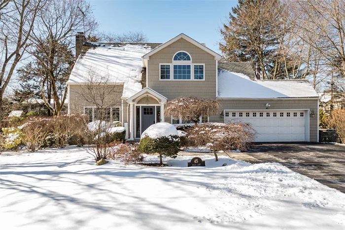 Welcome to 45 Holly Lane! Perfect mid-block location on a quiet street in the heart of East Hills. Beautiful 4 BR Strathmore colonial with open floor plan. Amazing flow for entertaining captivates you the moment you walk in with natural sunlight throughout. Updated kitchen with island flows into a large family room with french doors opening to a warm and inviting den. Expanded primary bedroom and large bathroom upstairs with vaulted ceilings and many closets. 3 additional bedrooms and renovated full bath. Large wood deck with fenced-in private property. Conveniently located to train stations, highways, schools, shopping. Park at East Hills membership included. A must see!