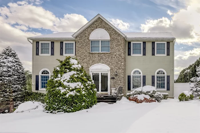 Magnificent center-hall colonial nestled on quiet cul-de-sac road, exuding a sophisticated modern elegance in the heart of New City NY. With over 2, 800sqft of living space, this home welcomes you with double door entry along classic brick front. Step into the inviting foyer under soaring 9ft ceilings and stunning skylight, where hardwood floors and crisp white wainscoting set the tone throughout the home&rsquo;s interior. Create memories in the formal living room and spacious formal dining room detailed with sunlit arched windows. Enjoy cooking in a chef&rsquo;s dream kitchen. Gorgeous brand new eat-in kitchen with sleek quartz countertops, center island, cozy breakfast nook, equipped with GE Cafe appliances, double sink, and abundant cabinetry. Sliding doors off dinette leads to oversized brand-new Trex deck that overlooks the completely private fenced-in backyard, a perfect slice of paradise. Gather in the great room around cozy wood-burning fireplace. Convenient laundry room completes the main floor, offering easy cleaning. Upstairs boasts four spacious bedrooms with updated main bath, including a luxurious primary suite with walk-in-closet, and private bath under cathedral ceilings. Updated with new vanity, double sink, heated flooring, claw foot soaking tub and separate standing shower. Find plenty of potential with the unfinished walkout basement great for future guest bedrooms and more. Oversized three-car garage equipped with automatic doors. Other amenities of this home are the baseboard heating (4 Zones), central air conditioning (1 Zone), 8 camera hardwired system, outdoor landscape lighting, irrigation system for front yard, shed, brand new driveway, and MORE! Don&rsquo;t miss your chance to see this pristine home today. Prepare to fall in love!