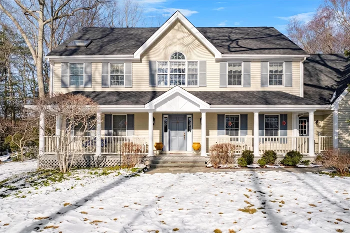 Welcome to this beautifully maintained 4 bdrm, 3.5 bathroom Colonial home, offering over 3000 square feet of living space. Nestled on 2.3 acres of meticulously manicured grounds at the end of a peaceful cul-de-sac, this property provides privacy and tranquility. As you approach the home, the charming front porch invites you to step inside. Upon entering, you are greeted by a grand two-story living room, featuring a magnificent stone fireplace as the focal point. Large windows flood the space with natural light creating a warm and inviting atmosphere. A catwalk overlooking the living room and main entry adds a touch of elegance and architectural interest. The spacious formal dining room is perfect for hosting gatherings, while the bright open kitchen boasts an island, ample cabinetry, and a cozy breakfast nook that offers beautiful views of the backyard. Four generously sized bedrooms provide plenty of room for relaxation and the three and a half bathrooms are thoughtfully designed for convenience and comfort. The primary bedroom offers a walk in closet, spacious ensuite bath with double vanity, jacuzzi tub and glass enclosed shower. Downstairs the finished basement offers a comfortable and spacious layout for relaxing or entertaining. Adjacent to the downstairs family room is a full bath offering convenience and functionality to this space. Additional storage areas designed for flexibilty. The attached two car garage adds to the homes practicality and the well maintained yard offers endless opportunities for outdoor enjoyment. Close to Metro-North commuter trains as well as parkways,  shopping, entertainment and dining.