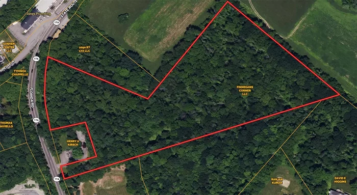 Town of Goshen commercial CO zone allows larger scale commercial, non-residential uses. Good spot for a warehouse or local business location. Site plan shows 9500 square foot for a commercial building.