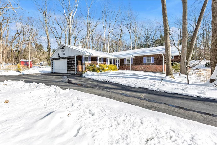 Charming L-Shaped Ranch in Stony BrookNestled on .54 acres of serene mid-block property in the desirable Three Village School District, this beautifully maintained L-shaped ranch offers both warmth and functionality. Step inside to find gleaming hardwood floors throughout, creating a welcoming atmosphere. The spacious, open layout features a cozy den with a wood-burning fireplace and unique peg wood floors, complemented by a convenient outside entrance leading to the private backyard. With three bedrooms and two full bathrooms, this home is perfect for comfortable living. The bright eat-in kitchen (EIK), formal living room, and dining room provide plenty of space for everyday life and entertaining. A mud room/laundry room with access to the attached 2.5-car garage adds to the home&rsquo;s practicality. Additional highlights include Anderson windows, central air, oil heat, and an unfinished basement offering potential for customization. Recent updates include the replacement of the cesspool within the last three years, new full bathroom and oil burner. Enjoy the convenience of being near Stony Brook Village, Stony Brook Yacht Club, Avalon Nature Preserve, Harmony Vineyard, and West Meadow Beach. Commuters will appreciate the proximity to the LIRR for an easy commute. This lovely home is waiting for youâ€”come see it for yourself and fall in love!