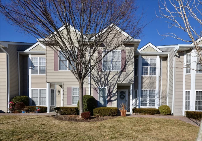 Cozy - Bright - Well-Maintained Upper Cordova model 2 Bedroom 1.5 Baths in The Greens at Half Hollow Greens - 55+. Vaulted ceiling, recessed lighting, and a balcony. The kitchen features granite countertops, and extended counter space, with room for seating. The spacious primary suite features a custom closet wall and en suite bath, while the guest bedroom/den offers balcony access with scenic backyard views. 2nd Bedroom holds a custom built-in storage unit. A bonus bump-out room with wall cabinets is perfect for a home office, cozy den, or art studio. Plenty of Storage with closets, pull-down attic storage, and wall-to-wall carpeting complete the home. The Greens Features a 24-Hour Attended Gatehouse, Regular Security Patrols, Socially Active Clubhouse, Indoor/Outdoor Pool, Gym, Spa, Sauna, Steam Room, Card Room, Restaurant, Library, Group Activities, Tennis Courts, Walking Trails, Optional Golf., Tennis and an on-site restaurant with no minimum requirement. An optional 18-hole golf course is also available.