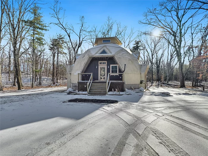 Escape to a one-of-a-kind GeoDome retreat, nestled deep within the woods for complete privacy! A 750-ft driveway leads you to this architectural gem, set on 2.7 acres of bucolic serenity, where deer roam freely and nature surrounds you. Built in 2005, this home offers 1, 500 sq ft on the main floor, featuring a first-floor master suite, while the second floor boasts additional bedrooms, a den/4th bedroom, and a spacious loft with a stunning spiral staircase leading to the cupolaâ€”a breathtaking room of windows at the very top of the home. Inside, enjoy beautiful, modern styling, soaring ceilings, and a 2, 330 SqFt open-concept design that floods the space with natural light from its many skylights. Hardwood floors throughout. This property has the potential to be an amazing Airbnb getaway, a peaceful full-time residence, or a creative retreat. Just minutes from the Hudson River, Lake Katrine, Rhinebeck, and more, youâ€™ll have the perfect blend of seclusion and convenience along with access to Historic Kingston and its waterfront, museums, art galleries, restaurants and breweriesThe home does need a new roof (Currently Stucco) and interior wall repairsâ€”but the price reflects the work needed, making this an incredible opportunity for the right buyer. Cash is preferred but, conventional, or rehab loans are considered. Donâ€™t miss your chance to restore this extraordinary woodland escape to its full glory!