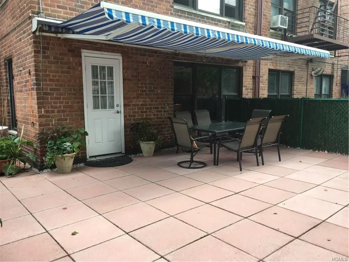 MOTIVATED SELLER! This apartment has it all. Dog friendly building with assigned parking space, private patio, retractable awning, in-ground pool, private entrance, beautiful built in book case, remodeled lobby and laundry room all within walking distance to metro north and all public transportation. Plenty of extra parking for your guests at back entrance of building on Crescent Place. Maintenance does not include $35 short term assessment, expires 12/2017. Maintenance does not include Star of approx $96 per month.