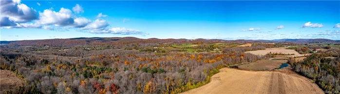 Panorama from middle field looking to the northwest. ï¿½The parcel offers multiple ponds, streams, well maintained trails, direct access to rail trail & productive land, perfect for organic farming, livestock, equestrian, recreational & sport.