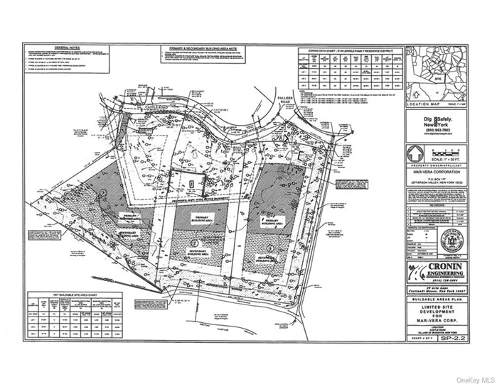 Primary building envelope for the house shown in grey; secondary building envelope for pool if desired, shown speckled.