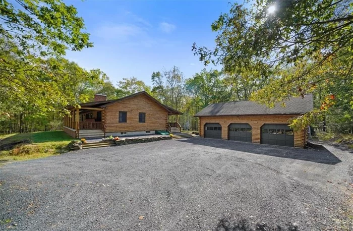 Beautiful Custom Built Log Home on 2.77 private acres that back to wooded Town of Deerpark property. A Log Home of this quality is a Rare Find! It is well-maintained with a unique blend of rustic and modern accents. It&rsquo;s a bright and spacious comfortable home with an open floor plan highlighted by the high amazing log custom rope accented ceilings designed and built by this owner. It is newly painted throughout and new wall to wall carpeting has been installed.The custom Brick Fireplace was built by a local master mason and can provide warmth and comfort in cooler seasons. Property has lots of parking space for many vehicles - driveway just received new gravel and there is a matching log built 3 Car garage with an extra parking area. Full basement with an outside bilco door entrance also. Basement features radiant heat in floors and has mega storage areas with shelving and surprise bonus rooms. Woodstove provides alternate heat source and works with baseboard hot water heat to keep costs down also the affordable leased solar panels give even more energy savings. Desirable Location convenient to nearby City of Port Jervis for EZ commuting on I-84, Metro North trains, shopping NJ/PA and all services. If you&rsquo;ve been looking for an Exceptional property this Custom Made Log Home built by these owners includes much more for you then an average home! You can wake up every day to enjoy nature and see the abundant wildlife that&rsquo;s all around while you relax on either of your two covered porches that run the length of the home one along the front and one along the back of the home. Enjoy the many outdoor trails in the area for hiking! Fresh Air! Country Living! - this is a Must See amazing home and property you can enjoy year-round or just to escape to enjoy country living whenever you can.