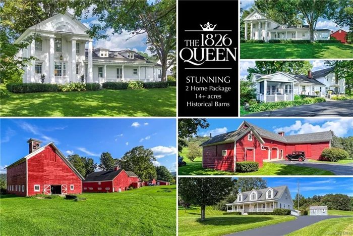 This stunning Greek Revival farmhouse sits on 13+ acres zoned for residential or commercial use. Ideally located btwn Cooperstown & Oneonta. Imagine yourself on the stone patio of this historic masterpiece framed by some of the area&rsquo;s earliest barns as you enjoy friends and family. Sited atop a rise above Susquehanna River Valley, it features neoclassical columned architecture, custom chef&rsquo;s kitchen w solid cherry cabinetry, modern top-of-the-line appliances, and radiant heat cherry wood floor. Grand central hallway w wide plank floors & living / dining room w exposed natural wood beams. Stairs to 2nd floor w carved railings, access 4 bdrms & 2 full bths. Primary w ensuite modern bath. Out buildings incl. hops barn, 2-story historical dairy barn, + corn crib, workshops & more. Hand-laid stone patio is a dream - may be your new favorite spot for luxury country lifestyle. Minutes from dining, sports, entertainment, shopping, & universities. Dream package. (NOTE: Previously listed as a 2 home package.)