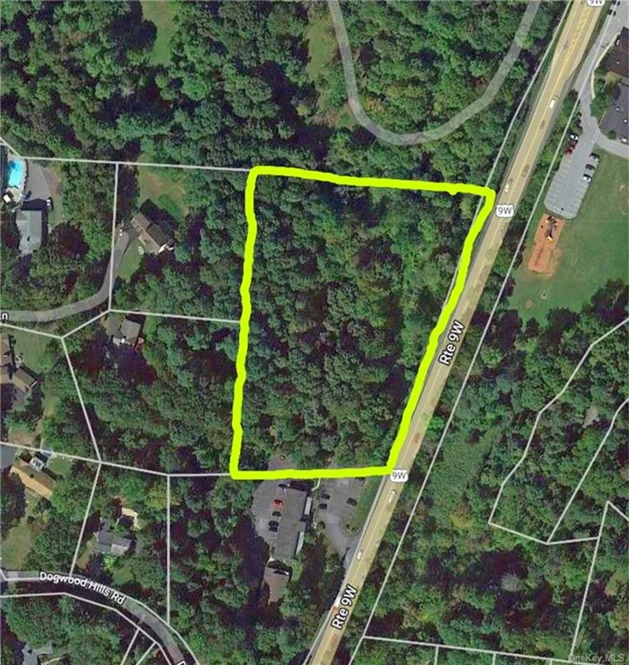 GREAT LOCATION: 3.6 acre wooded Balmville (between Dogwood Hills & Fostertown) lot with almost 500ft of 9w road frontage - but also enough depth to have substantial setback if desired - with elevation increasing towards the back of the lot. This is currently a residential (R-1) lot, but could also have strong commercial potential if proper use permit was pursued. This is a rare opportunity for the location is is in - and just might be the perfect place to bring your vision to reality!
