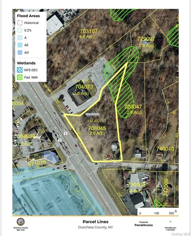 TRAFFIC SIGNAL CORNER 2 acre lot;  HB ZONE / COMMERCIAL Located in the TOWN OF WAPPINGER. On the Northbound side of Route 9 with traffic count of 35K VPD. Curb cut on Route 9: the main thoroughfare running North/South through Dutchess County.  Small existing 781 sf home, (older structure/cabin) at the southeast corner of the lot. Rented monthly. SEWER and WATER located directly across Smithtown Rd. Many permitted uses by right such as RETAIL, AUTO SALES, OFFICE, etc. Gas convenience & car wash with SPU.