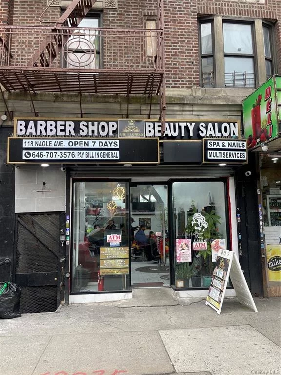 Located at 118 Nagle Ave. in the vibrant Dyckman area, with only a 5-minute stroll from the 1 train, & very accessible from major highways. Embraced by a dynamic blend of High Foot and Car Traffic, this salon space is a haven for beauty professionals. This sale includes 7 barber chairs currently rented at $200 weekly, alongside 2 nail tech stations and 3 dedicated salon employees.This gem also houses a spa space featuring a private bathroom, ensuring both convenience and privacy for clients. Ascend to the second floor loft, a designated beauty salon area adorned with 3 salon chairs, 2 hair dryers, and 1 wash bowl chair. The business is a turnkey opportunity, inclusive of all equipment essential for barbers, nail techs, spa services, and the beauty salon. Moreover, the basement, an integral part of the sale, unfolds additional possibilities with ample storage space. As a comprehensive package, this property holds immense potential for growth and expansion. Don&rsquo;t miss the opportunity to acquire a thriving business in a prime Location.