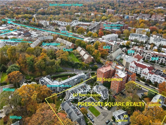 Prescott Square Realty is a 40 unit multi-family residential complex in the Village of Bronxville operated by the fourth generation of a family which has been its steward for 100 years. It sits at the corner of Prescott Avenue and Sagamore Road on the east side of the Metro North railroad line, making for a very friendly walk to the Bronxville schools, shopping district and train depot. Development occurred at the tail-end of a broad wave of apartment building and townhouse construction that took place during the first three decades of the 20th century up and down Sagamore Road. The property directly abuts one of the most beautiful single family home neighborhoods found on the East coast: Bronxville&rsquo;s Hilltop.  There are 28 units in a six-story, prewar Tudor apartment building, as well as 10 four-bedroom/two-bath townhouses, and 2 single family homes. There are 14 garages and 8 outdoor assigned parking spaces rented to residents. The remaining 13 outdoor spaces are assigned to the townhouse and single family residents. The Village tax rolls have the property broken down into six separate parcels spanning 1.93 acres within its four boundaries. All six parcels are zoned Residence C - Three-Story Multiple Residence.  No partial sales. No seller financing. No 1031s.