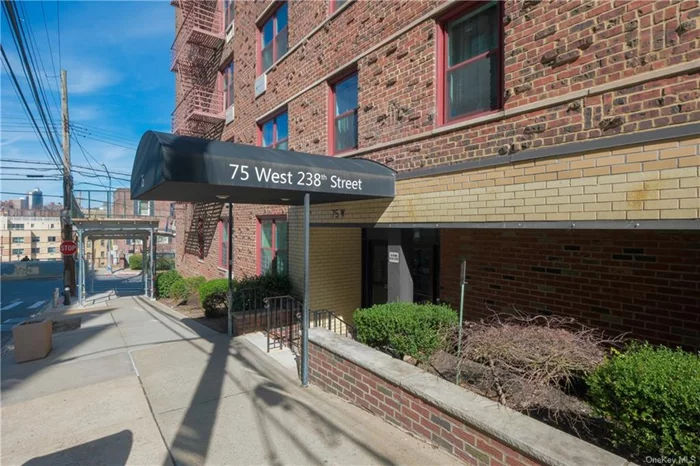 75 W 238 STREET, #6-J BRONX - KINGSBRIDGE HEIGHTS 1, 061 s/f 2 BED/1 BA (Dining L converted to Den - possible 3rd BED) 6th floor end unit w/ 3 exps (N/E/S) located in a meticulously-managed post-war 72 unit pet-friendly mid-rise elevator co-operative building ca. 1960. Recently painted unit consists of Entry Foyer/Dining Area, Living Room overlooking Orloff Avenue, Galley Kitchen, Hall, (4) piece Hall Bath, Primary BED, 2nd BED w/ partial views of Sedgwick Ave, Den/3rd BED. Original 3/4 oak plank hardwood floors. Resident supt, on-site laundry & private outdoor parking (long waitlist). Subletting allowed w/ BoD approval. Van Cortlandt Park, Jerome Park Reservoir, Lehman College, Bronx Science HS, neighborhood & big-box store shopping, restaurants outside your door. IRT 1&4/IND B&D lines, MTA local/XP bus service to midtown NYC in 30 minutes. Actual Monthly Maint. $1, 110.88 incl H&H/W b/4 STAR. Resale application/BoD approval. Flip Tax & balance of assessment paid by seller @ closing.